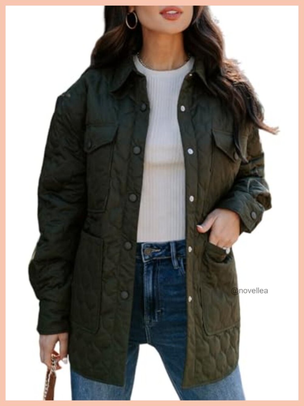 Lightweight Diamond Quilted Puffer Jacket Button Down Collar Loose Fit